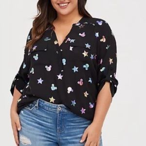 TORRID DISNEY MICKEY MOUSE HARPER - BLACK STARS GEORGETTE TUNIC BLOUSE